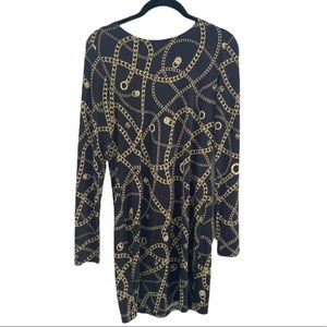 Michael Kors black gold chain dress long sleeves S